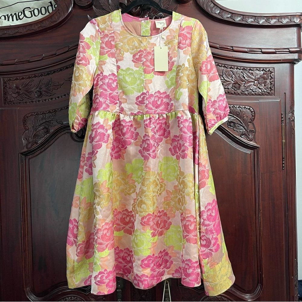 Formal Floral Dress in Pink and Green